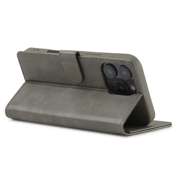 LC.IMEEKE Per iPhone 16 Pro Case Calf Texture PU Leather Stand Wallet Phone Cover - Grigio
