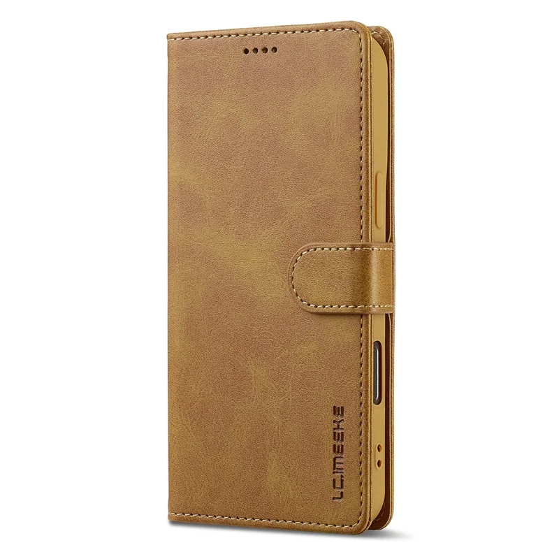 LC.IMEEKE For iPhone 16 Pro Max Case Calf Texture PU Leather Stand Wallet Phone Cover - Yellow