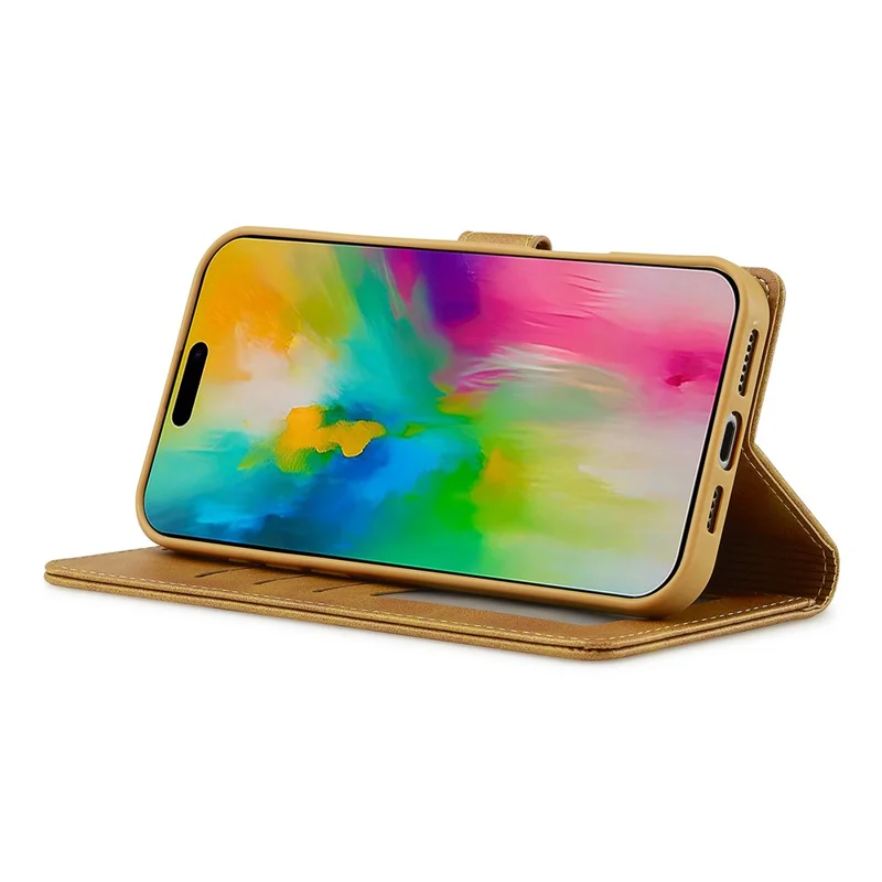 LC.IMEEKE For iPhone 16 Pro Max Case Calf Texture PU Leather Stand Wallet Phone Cover - Yellow