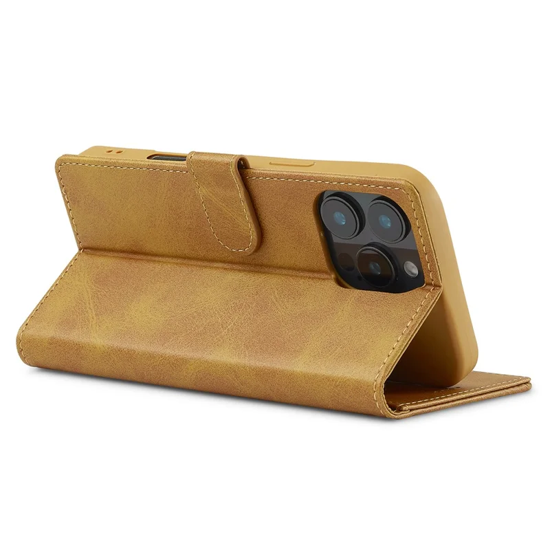 LC.IMEEKE For iPhone 16 Pro Max Case Calf Texture PU Leather Stand Wallet Phone Cover - Yellow