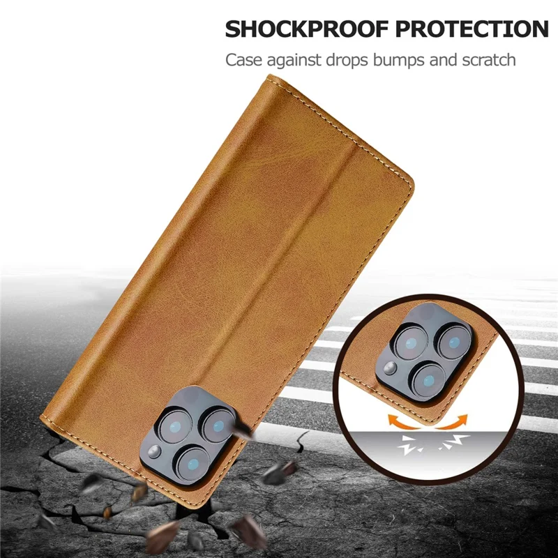 LC.IMEEKE For iPhone 16 Pro Max Case Calf Texture PU Leather Stand Wallet Phone Cover - Yellow