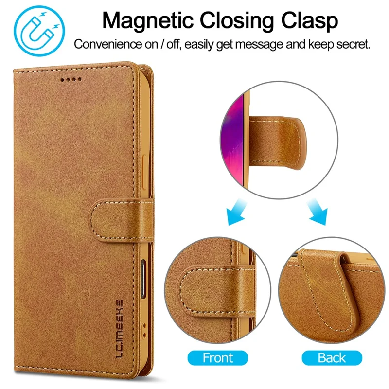 LC.IMEEKE For iPhone 16 Pro Max Case Calf Texture PU Leather Stand Wallet Phone Cover - Yellow