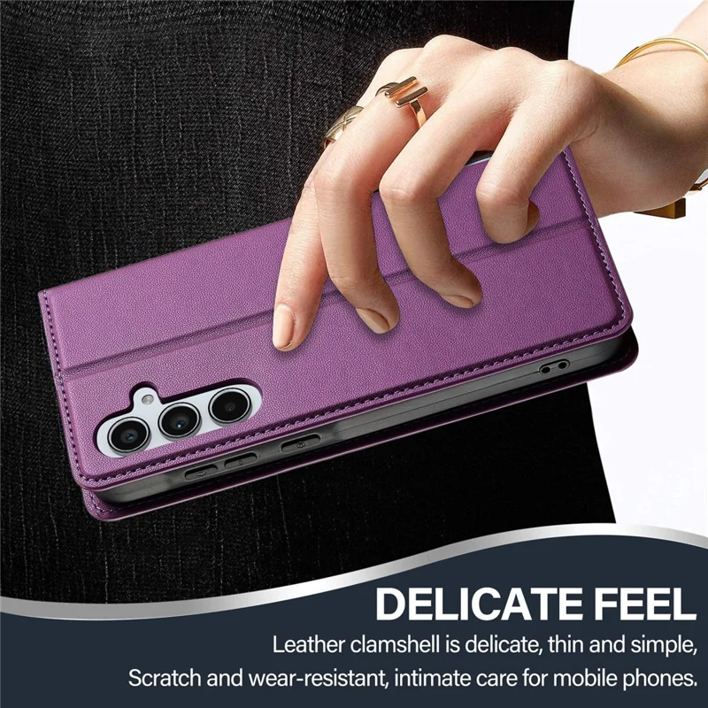 LC.IMEEKE L1 Series for Samsung Galaxy S24 FE Case PU Leather Wallet Stand Protective Phone Cover - Purple