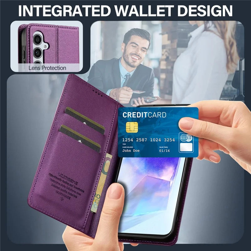 LC.IMEEKE L1 Series for Samsung Galaxy S24 FE Case PU Leather Wallet Stand Protective Phone Cover - Purple