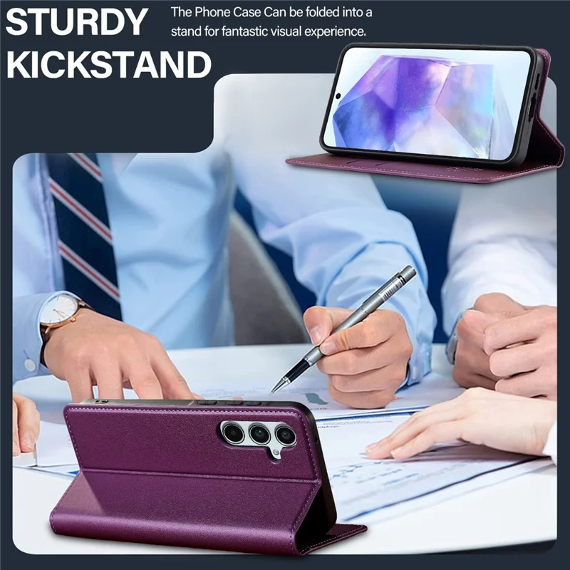 LC.IMEEKE L1 Series for Samsung Galaxy S24 FE Case PU Leather Wallet Stand Protective Phone Cover - Purple