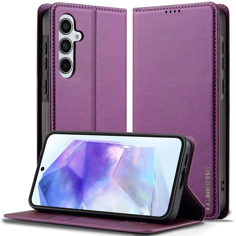 LC.IMEEKE L1 Series for Samsung Galaxy S24 FE Case PU Leather Wallet Stand Protective Phone Cover - Purple