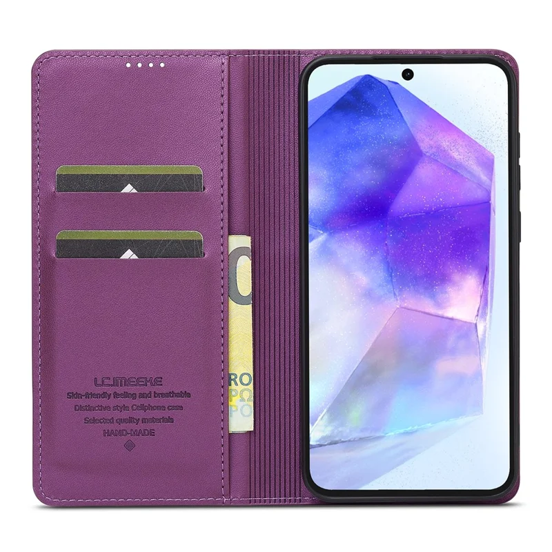 LC.IMEEKE L1 Series for Samsung Galaxy S24 FE Case PU Leather Wallet Stand Protective Phone Cover - Purple