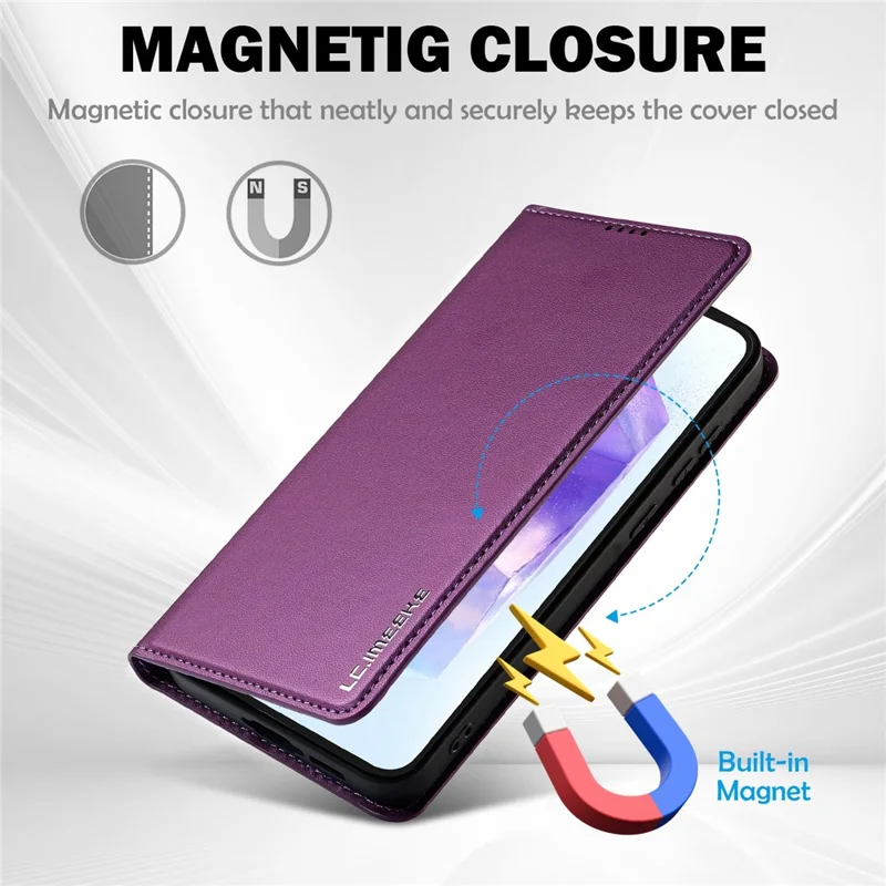 LC.IMEEKE L1 Series for Samsung Galaxy S24 FE Case PU Leather Wallet Stand Protective Phone Cover - Purple