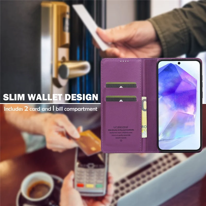 LC.IMEEKE L1 Series for Samsung Galaxy S24 FE Case PU Leather Wallet Stand Protective Phone Cover - Purple
