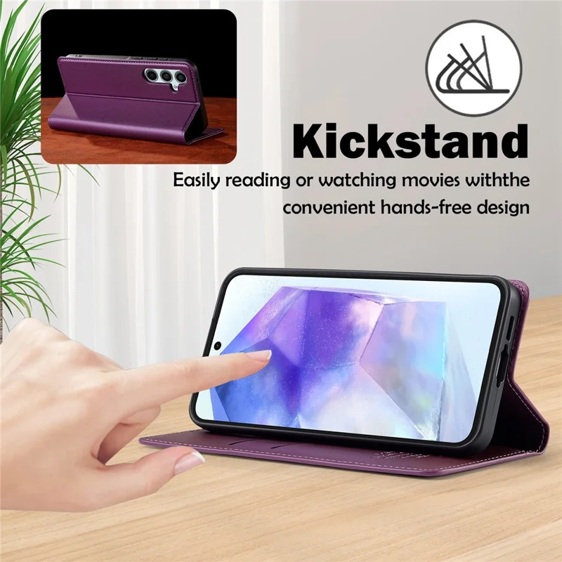 LC.IMEEKE L1 Series for Samsung Galaxy S24 FE Case PU Leather Wallet Stand Protective Phone Cover - Purple