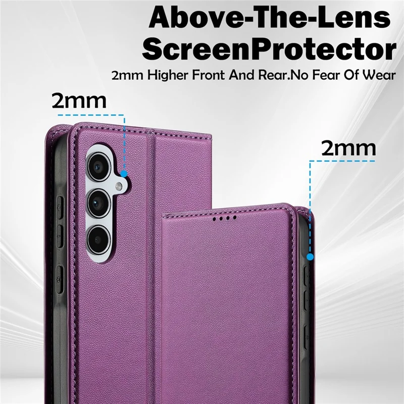 LC.IMEEKE L1 Series for Samsung Galaxy S24 FE Case PU Leather Wallet Stand Protective Phone Cover - Purple