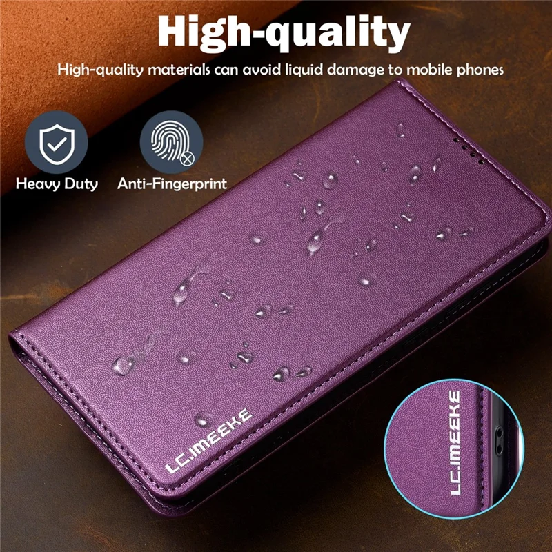 LC.IMEEKE L1 Series for Samsung Galaxy S24 FE Case PU Leather Wallet Stand Protective Phone Cover - Purple