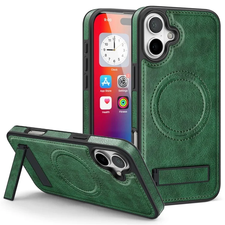 Para Iphone 16 Magnetic Case de Cuero Topicultura de Cuero Compatible Con Magsafe - Verde Negruzco