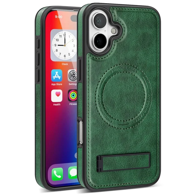 Para Iphone 16 Magnetic Case de Cuero Topicultura de Cuero Compatible Con Magsafe - Verde Negruzco