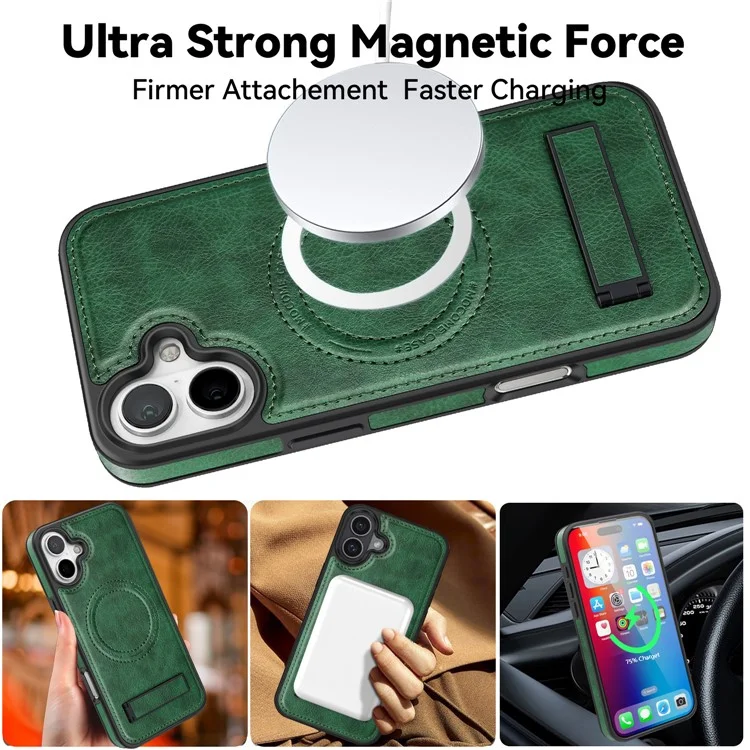 Para Iphone 16 Magnetic Case de Cuero Topicultura de Cuero Compatible Con Magsafe - Verde Negruzco
