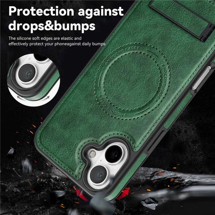 Para Iphone 16 Magnetic Case de Cuero Topicultura de Cuero Compatible Con Magsafe - Verde Negruzco