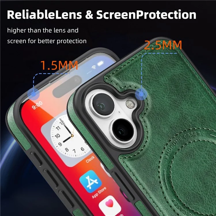 Para Iphone 16 Magnetic Case de Cuero Topicultura de Cuero Compatible Con Magsafe - Verde Negruzco