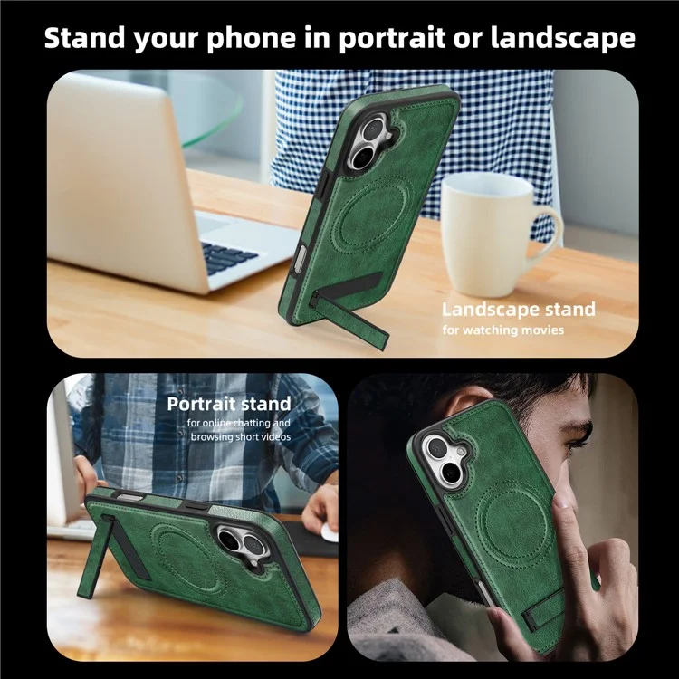 Para Iphone 16 Magnetic Case de Cuero Topicultura de Cuero Compatible Con Magsafe - Verde Negruzco