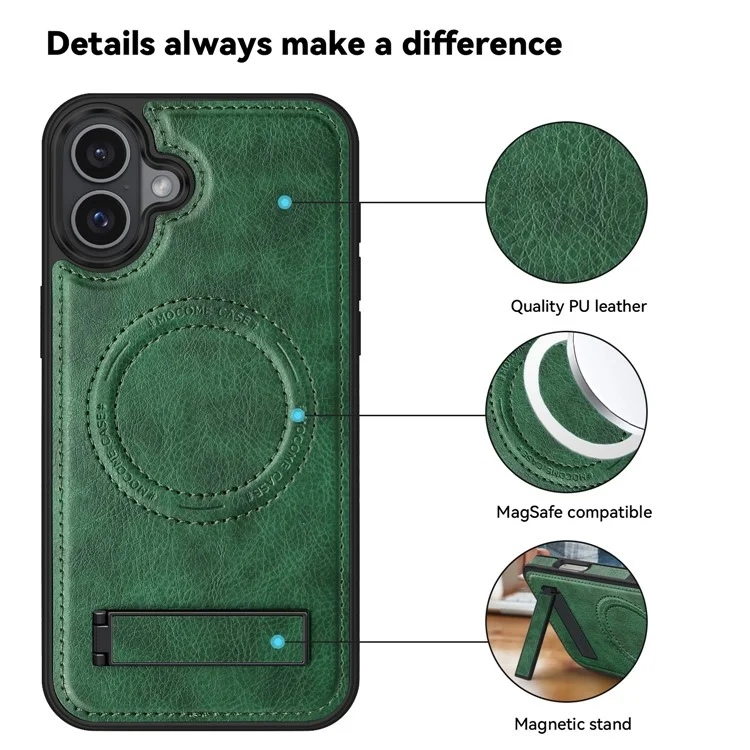 Para Iphone 16 Magnetic Case de Cuero Topicultura de Cuero Compatible Con Magsafe - Verde Negruzco