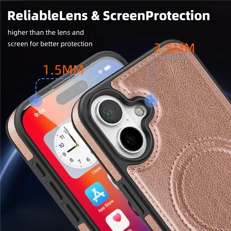 For iPhone 16 Plus Case Compatible with MagSafe Kickstand Leather Phone Back Cover  - Rose Gold