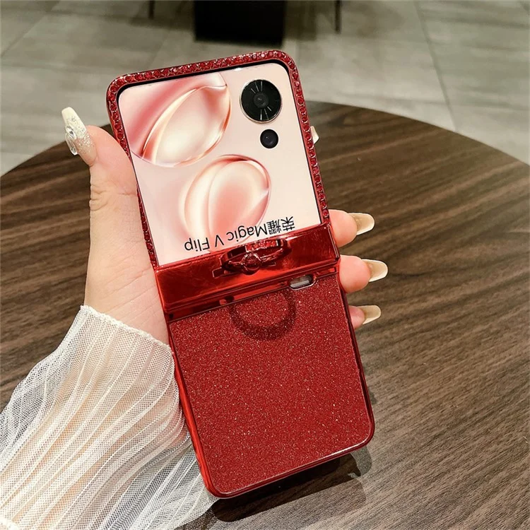 Para Honor Magic V Flip 5G Case Sparkling Glitter Ring Held Hinge PC Tone