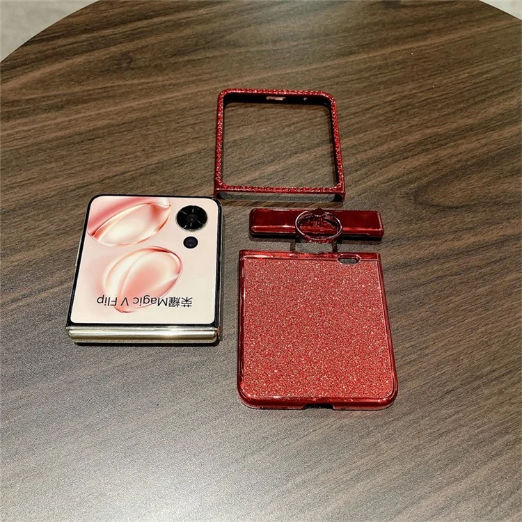 Para Honor Magic V Flip 5G Case Sparkling Glitter Ring Held Hinge PC Tone