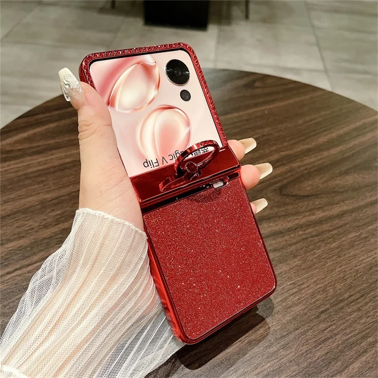Para Honor Magic V Flip 5G Case Sparkling Glitter Ring Held Hinge PC Tone