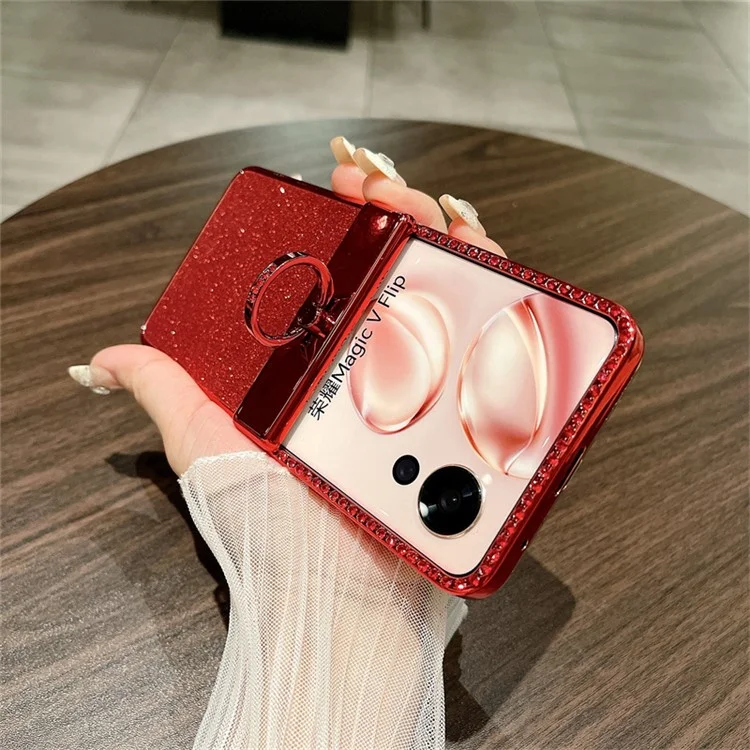 Para Honor Magic V Flip 5G Case Sparkling Glitter Ring Held Hinge PC Tone
