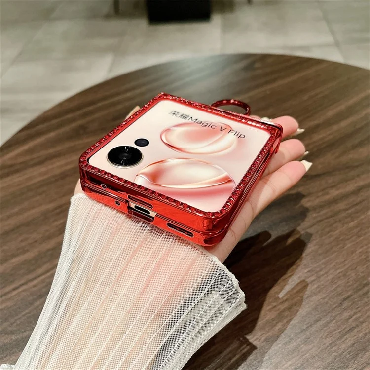 Para Honor Magic V Flip 5G Case Sparkling Glitter Ring Held Hinge PC Tone