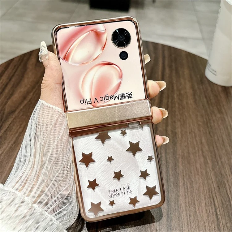 Para Honra Magic V Flip 5G Protetive Hard PC Stars Padrão Tampa do Telefone - Rose Gold