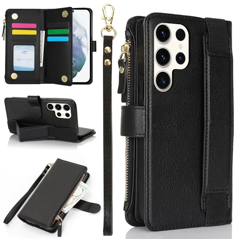 XL-001 Pour Samsung Galaxy S23 Ultra Case Pocket Pocket Pocket Support Téléphone Téléphone - Noir