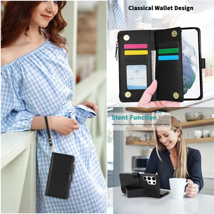 XL-001 Pour Samsung Galaxy S23 Ultra Case Pocket Pocket Pocket Support Téléphone Téléphone - Noir