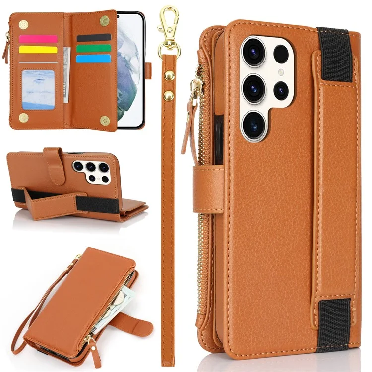 XL-001 Pour Samsung Galaxy S23 Ultra Case Pocket Pocket Pocket Support Téléphone Téléphone - Brun