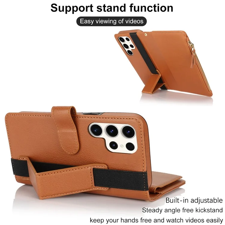 XL-001 Pour Samsung Galaxy S23 Ultra Case Pocket Pocket Pocket Support Téléphone Téléphone - Brun