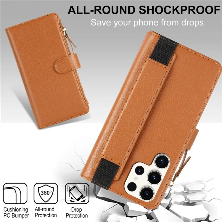 XL-001 Pour Samsung Galaxy S23 Ultra Case Pocket Pocket Pocket Support Téléphone Téléphone - Brun