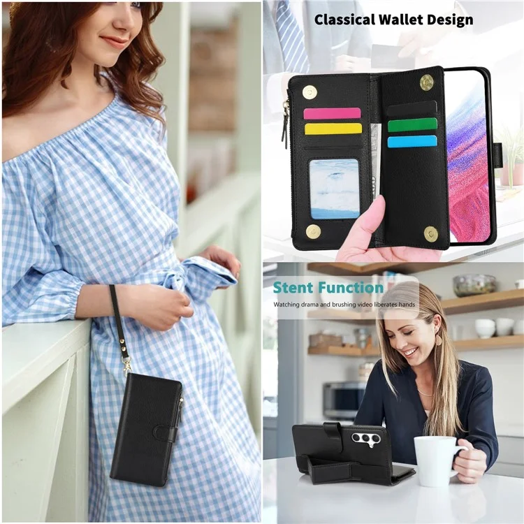 XL-001 Para Samsung Galaxy S23 fe Case Case Pocket Pocket Stand Telephip Cover Teléfono - Negro