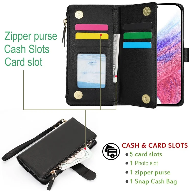 XL-001 Para Samsung Galaxy S23 fe Case Case Pocket Pocket Stand Telephip Cover Teléfono - Negro