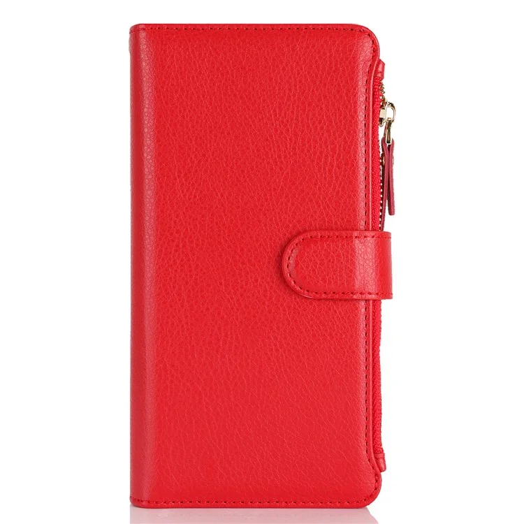 XL-001 For Samsung Galaxy S23+ Case Zipper Pocket Wristband Stand Leather Phone Cover - Red