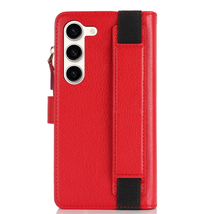 XL-001 For Samsung Galaxy S23+ Case Zipper Pocket Wristband Stand Leather Phone Cover - Red