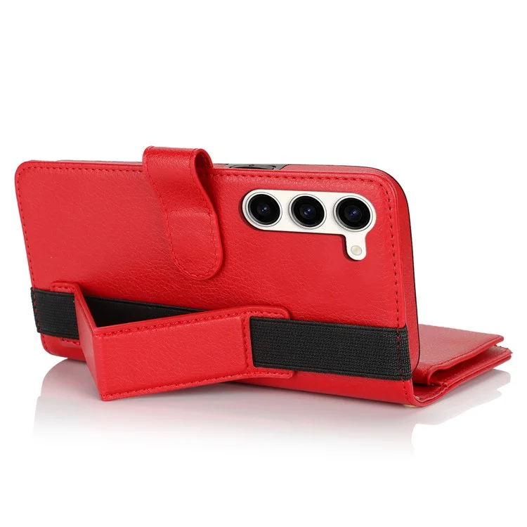 XL-001 For Samsung Galaxy S23+ Case Zipper Pocket Wristband Stand Leather Phone Cover - Red