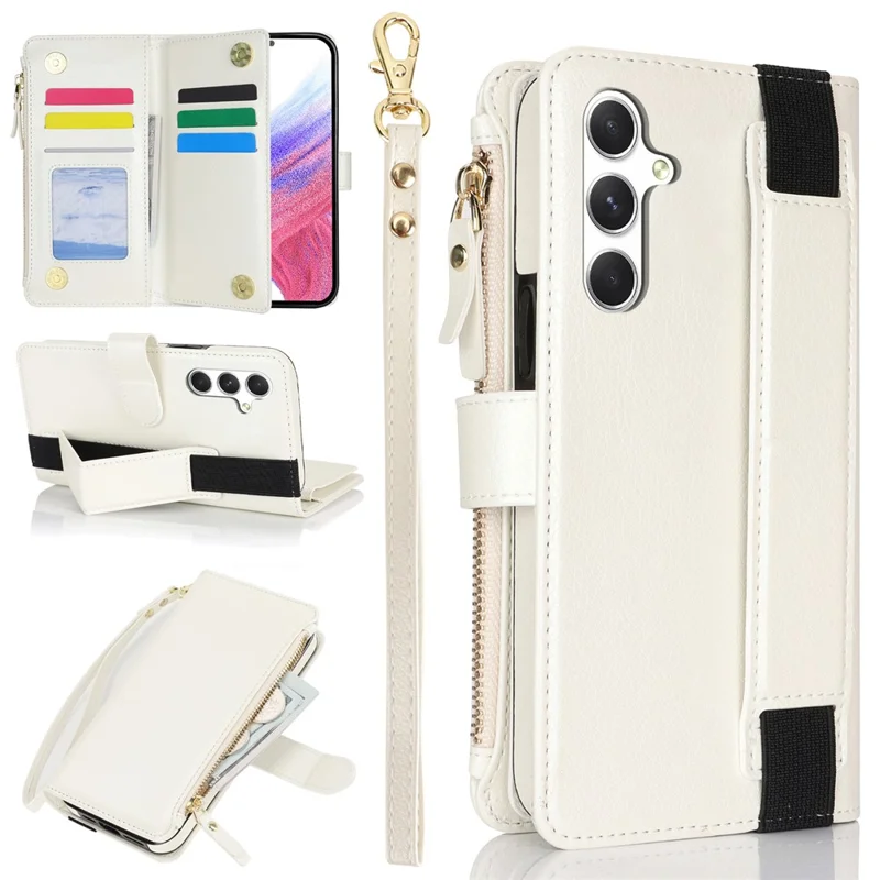 Xl-001 Для Samsung Galaxy A55 5G Case Zipper Pocket Bricel Stand Cover Phone Cover - Белый