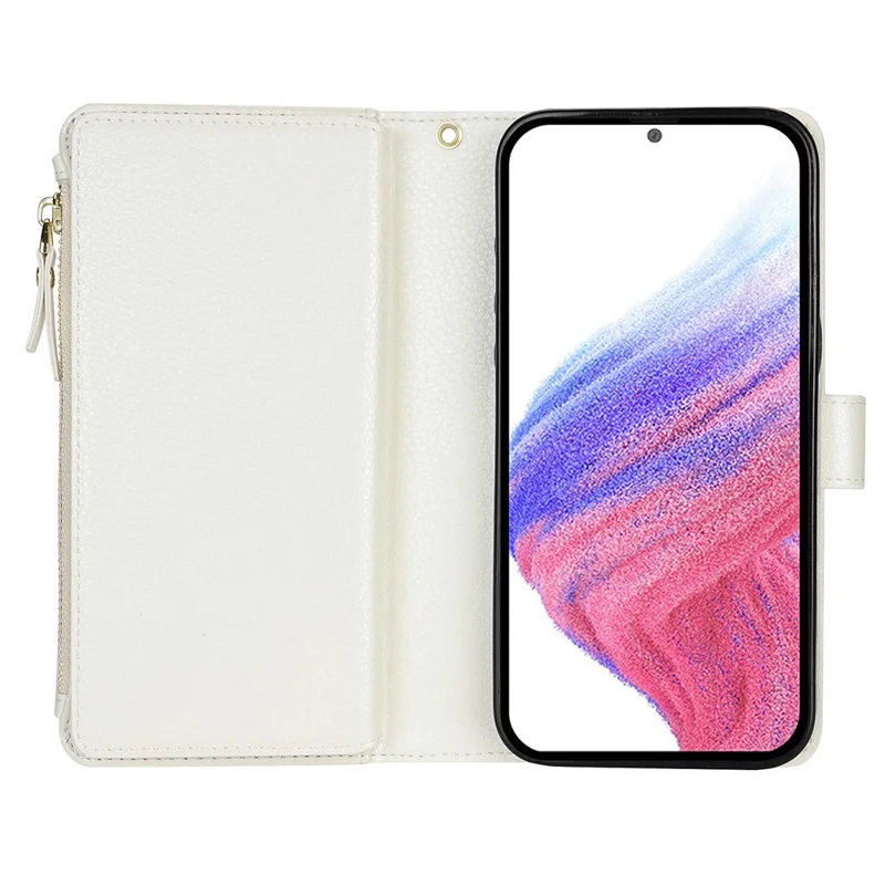 Xl-001 Для Samsung Galaxy A55 5G Case Zipper Pocket Bricel Stand Cover Phone Cover - Белый