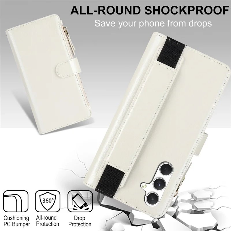 Xl-001 Для Samsung Galaxy A55 5G Case Zipper Pocket Bricel Stand Cover Phone Cover - Белый