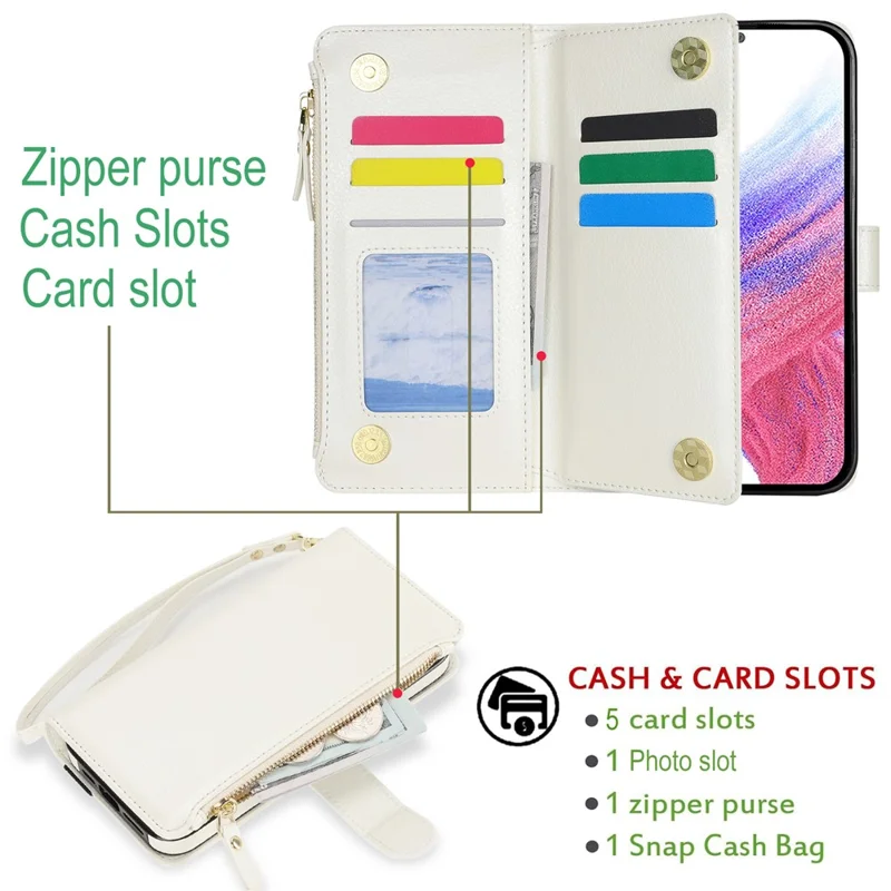 Xl-001 Для Samsung Galaxy A55 5G Case Zipper Pocket Bricel Stand Cover Phone Cover - Белый