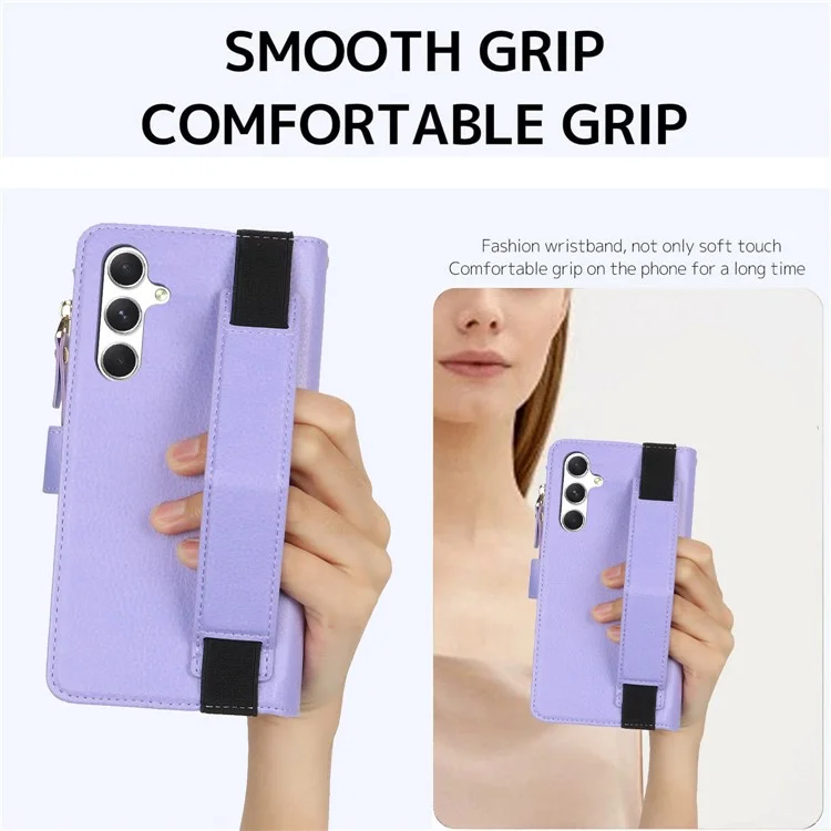 XL-001 Для Samsung Galaxy A15 4G / 5G Case Zipper Pocket Bristant Подставка Для Кожа - Фиолетовый