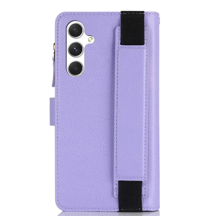 XL-001 Для Samsung Galaxy A15 4G / 5G Case Zipper Pocket Bristant Подставка Для Кожа - Фиолетовый