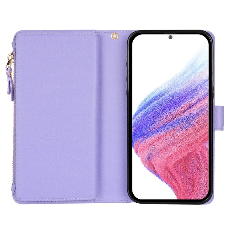 XL-001 Для Samsung Galaxy A15 4G / 5G Case Zipper Pocket Bristant Подставка Для Кожа - Фиолетовый