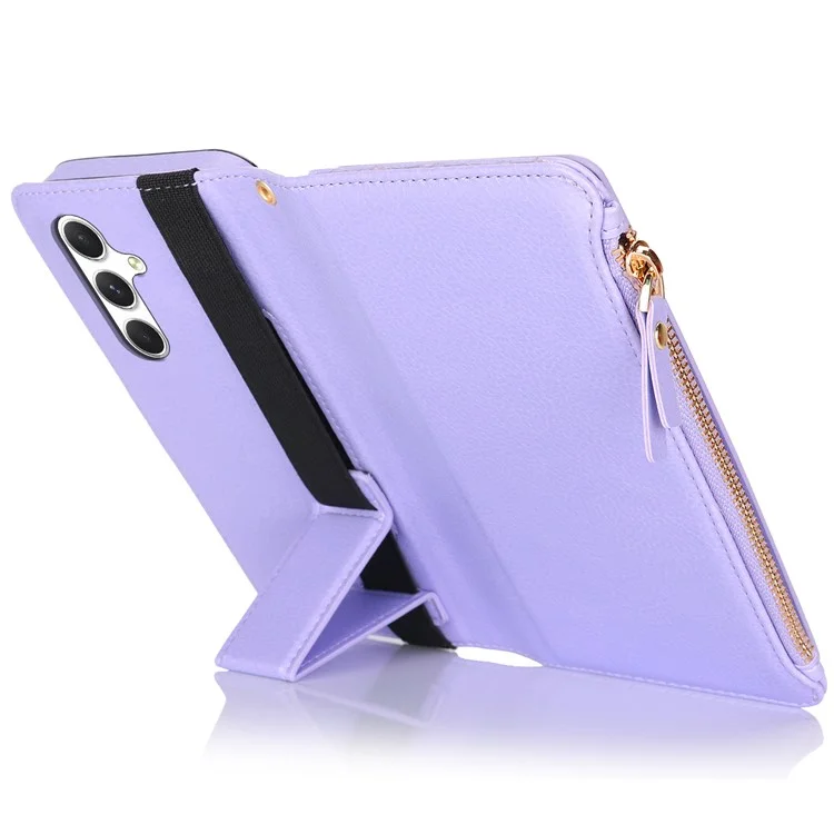 XL-001 Для Samsung Galaxy A15 4G / 5G Case Zipper Pocket Bristant Подставка Для Кожа - Фиолетовый