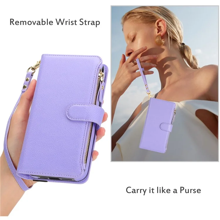 XL-001 Для Samsung Galaxy A15 4G / 5G Case Zipper Pocket Bristant Подставка Для Кожа - Фиолетовый