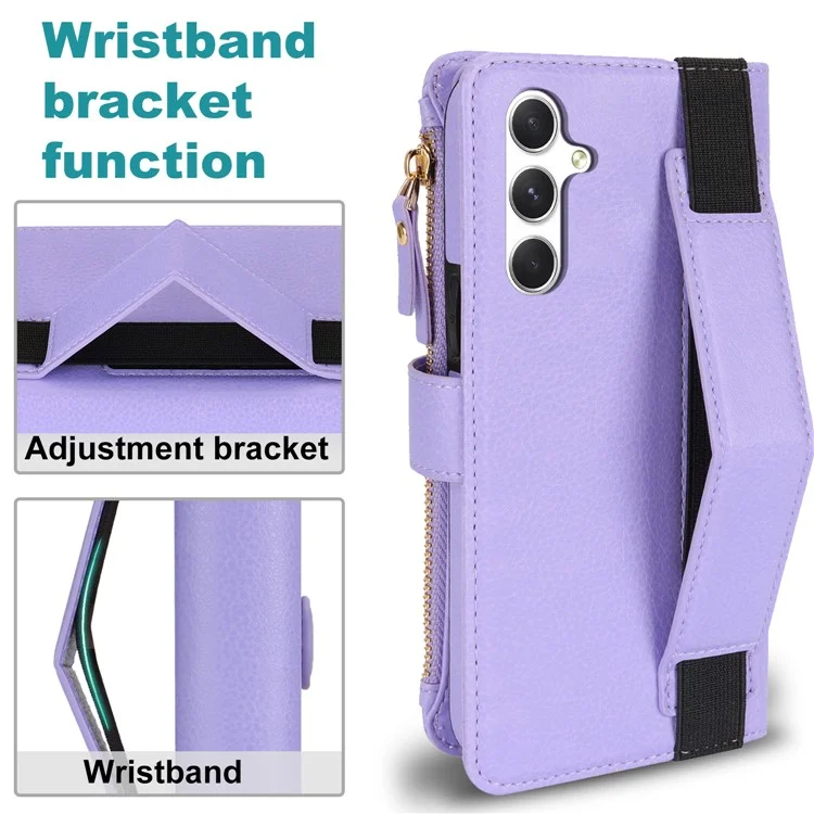 XL-001 Для Samsung Galaxy A15 4G / 5G Case Zipper Pocket Bristant Подставка Для Кожа - Фиолетовый